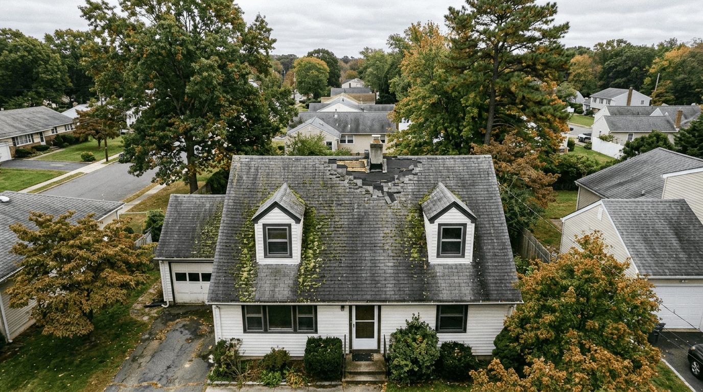 Weathered asphalt roof in Ocean Township NJ before Green Apple replacement